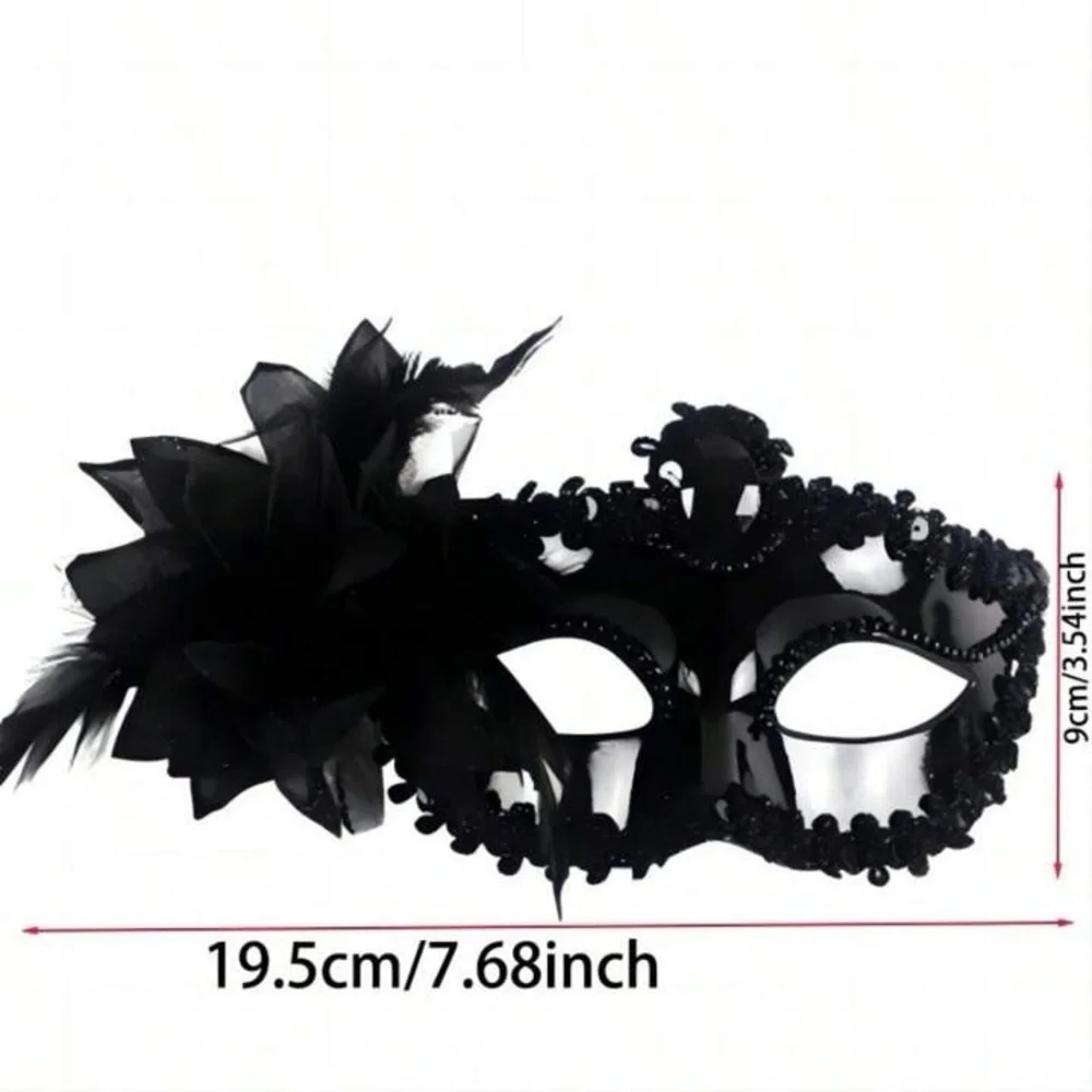 Black Mask Decorative Side Rose Lace Party Mask - Picture 2 of 7